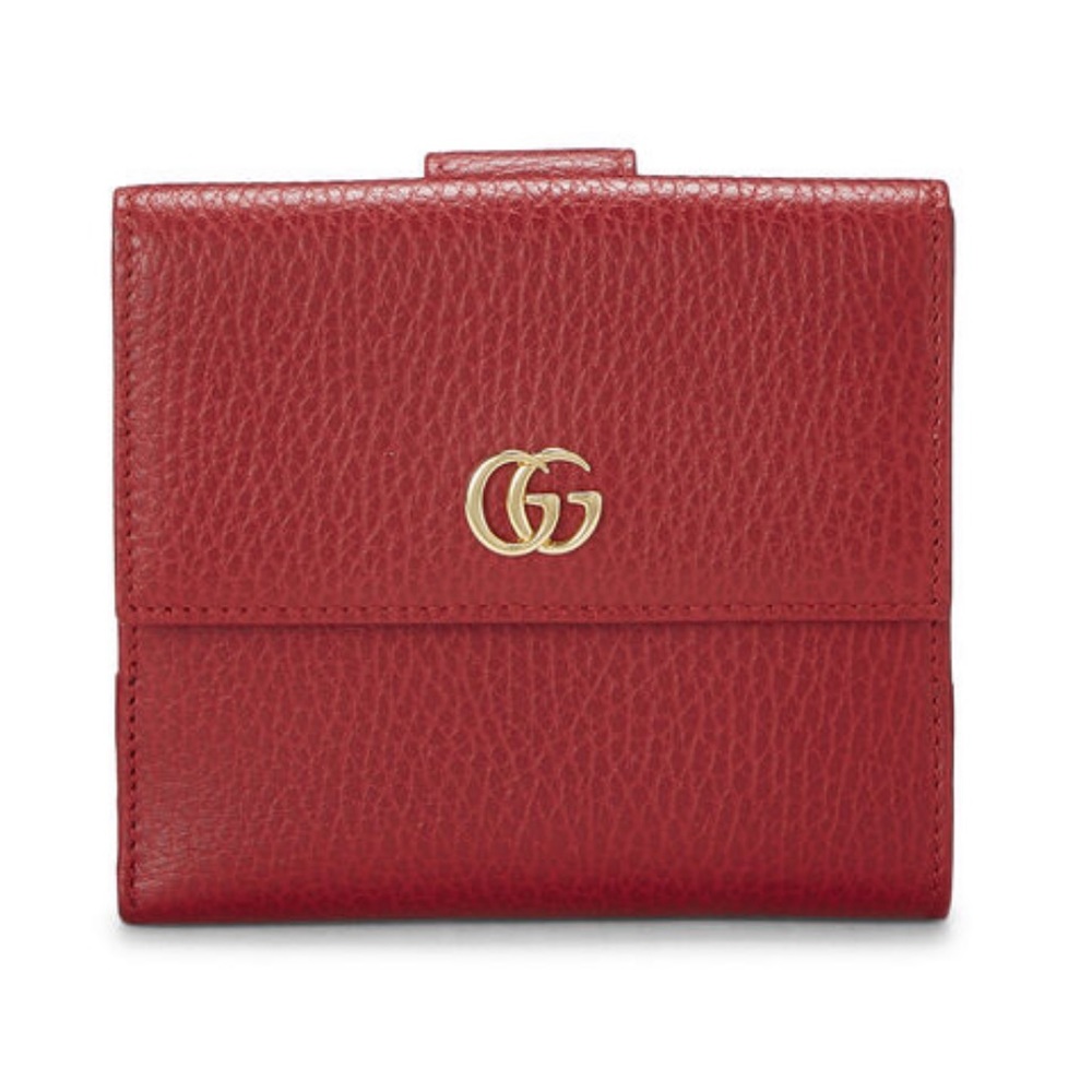 GUCCI RED GRAINED LEATHER GG FRENCH FLAP WALLET